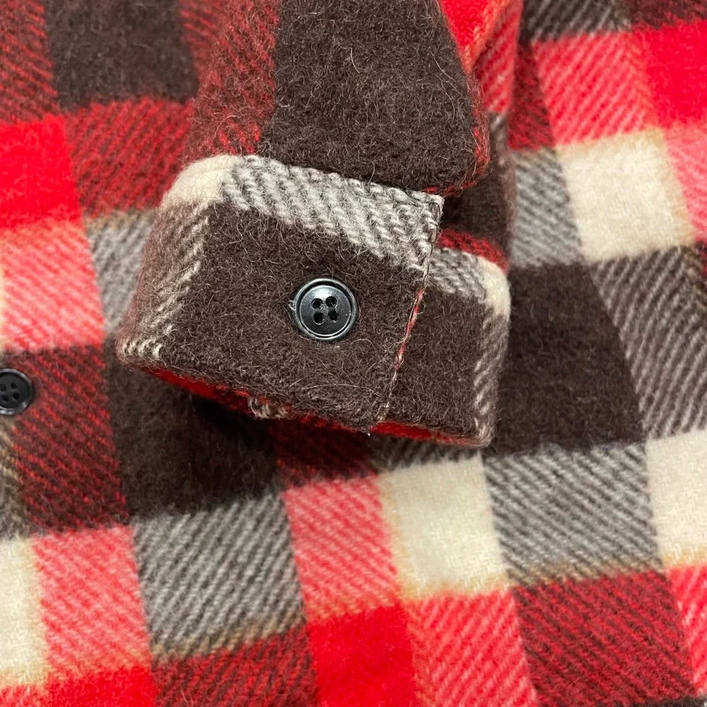 Vintage 40s 50 Wool Flannel Shirt Jacket Mens L Red Brown Buffalo Plaid Workwear